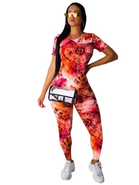 2 Piece Colorful Short Sleeve Top Jogging Suits