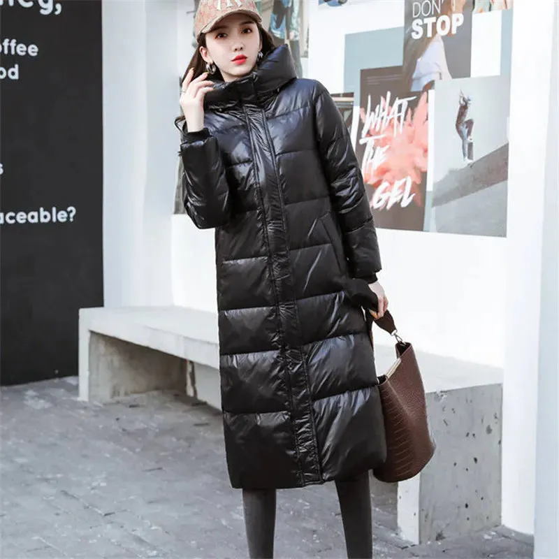 2023 New Winter Down Cotton Jackets Women's Clothing Long Parkas Slim Hooded Warm Winter Coats Female Black Overcoats V1162