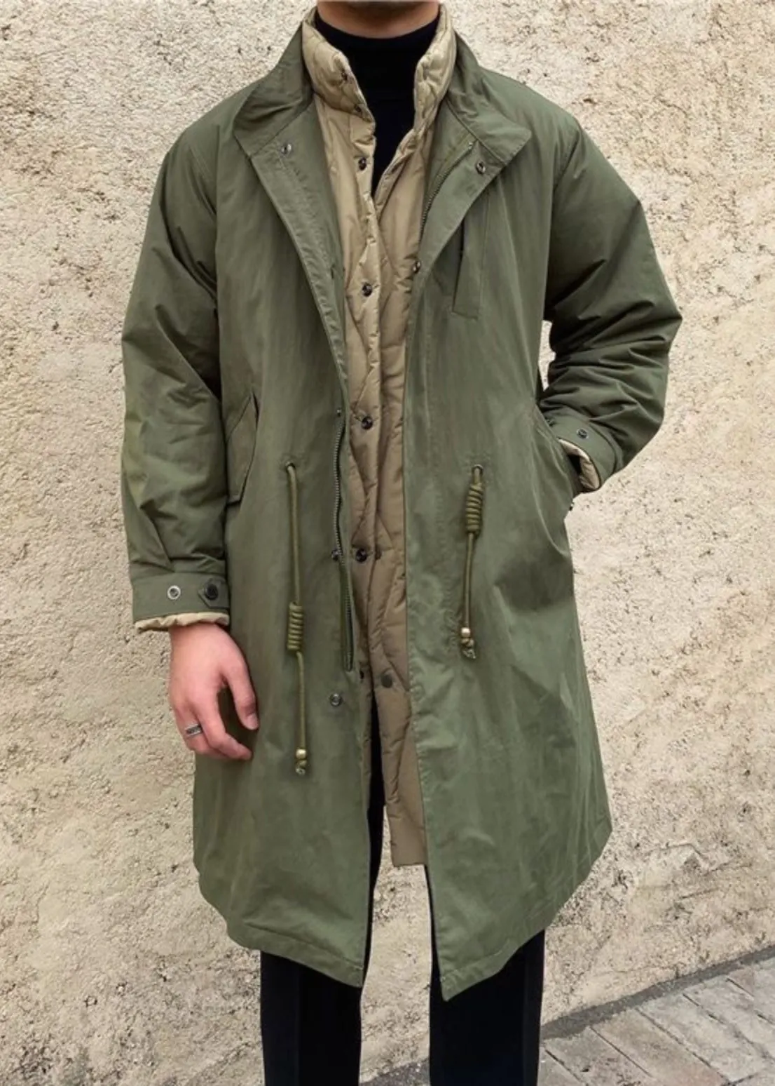 Army Green Pockets False Two Pieces Men Parkas Winter RJ010