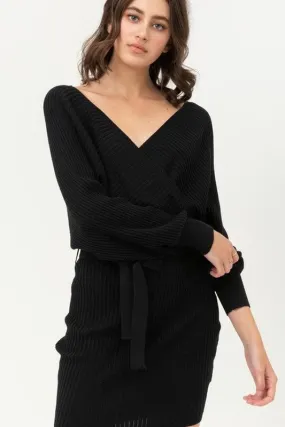 BELTED WRAP KNIT DRESS