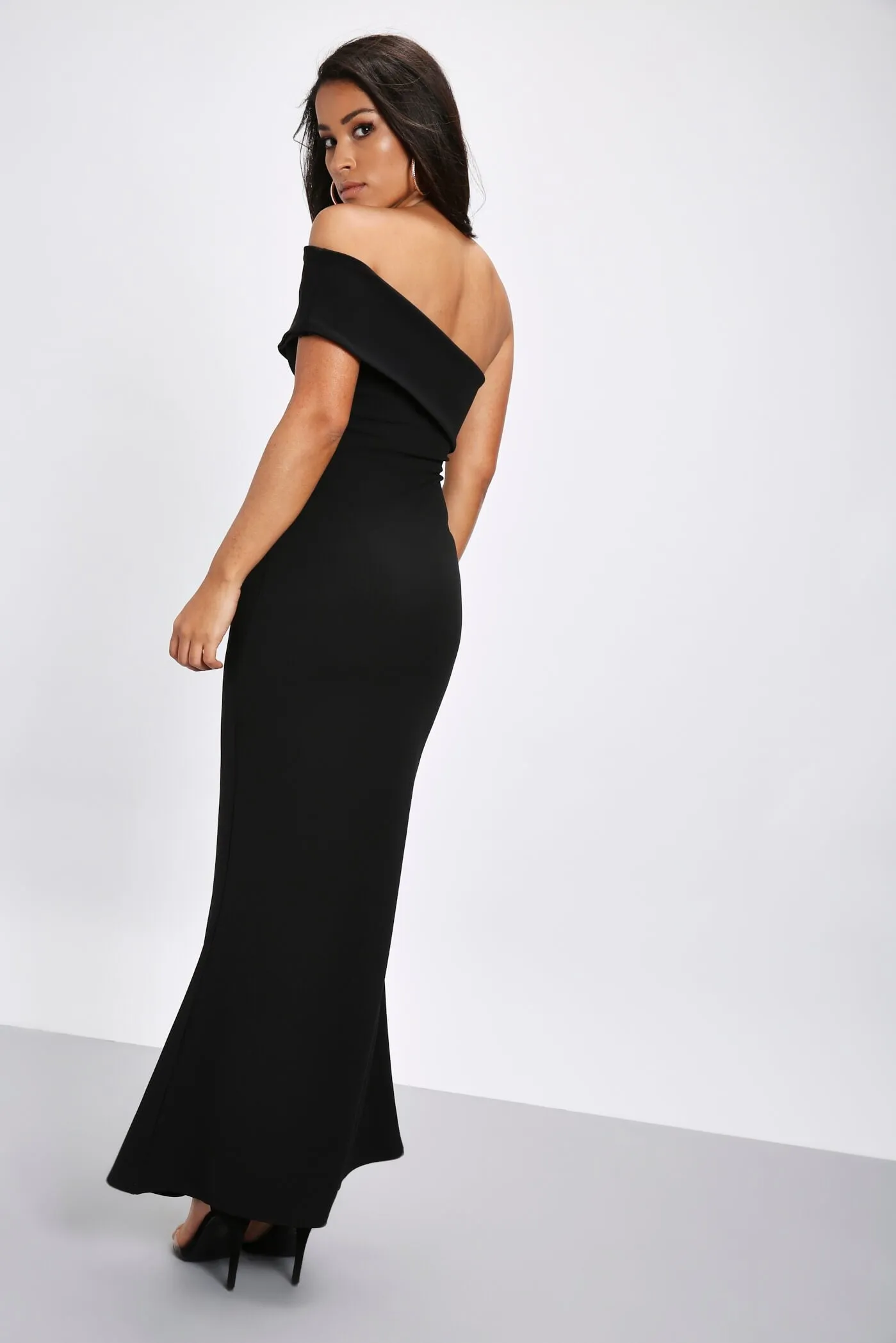 Black One Shouldered Split Front Maxi