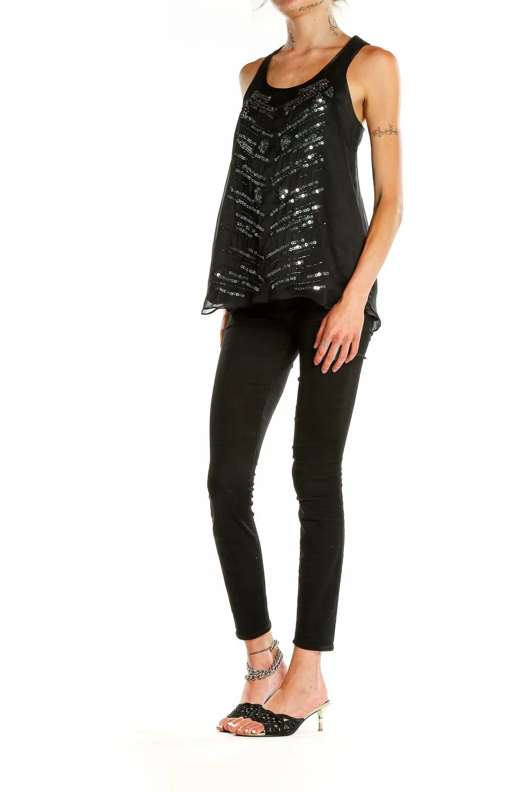 Black Sequined Sleeveless Tank Top