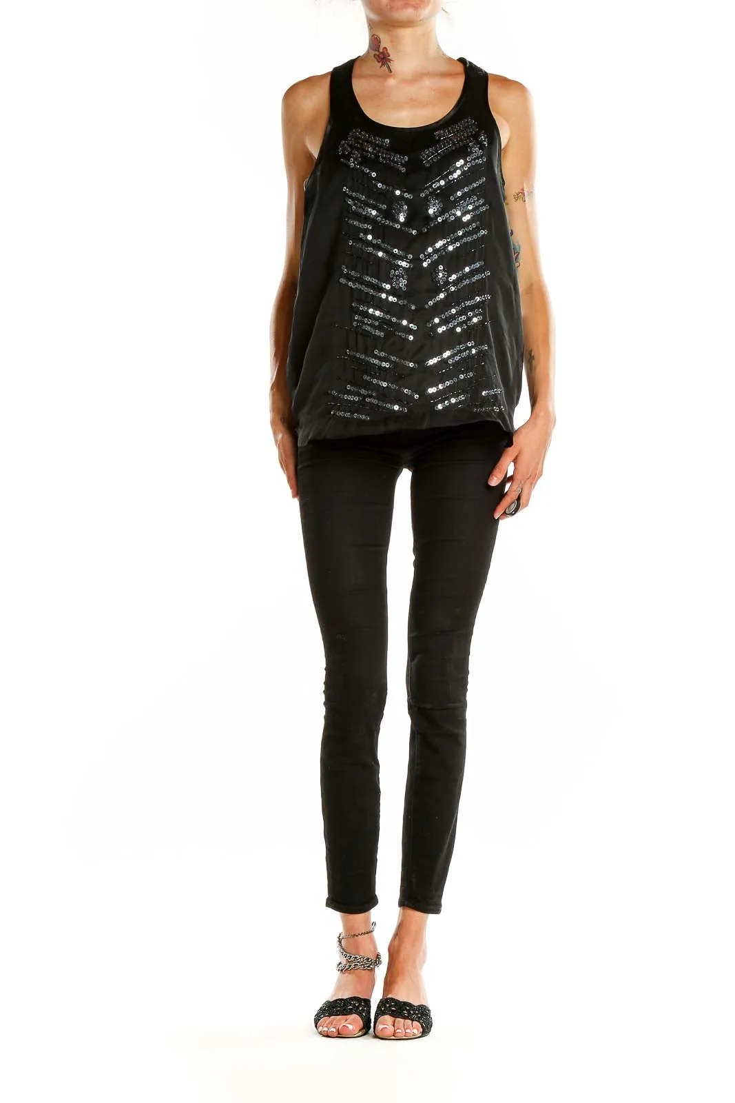 Black Sequined Sleeveless Tank Top