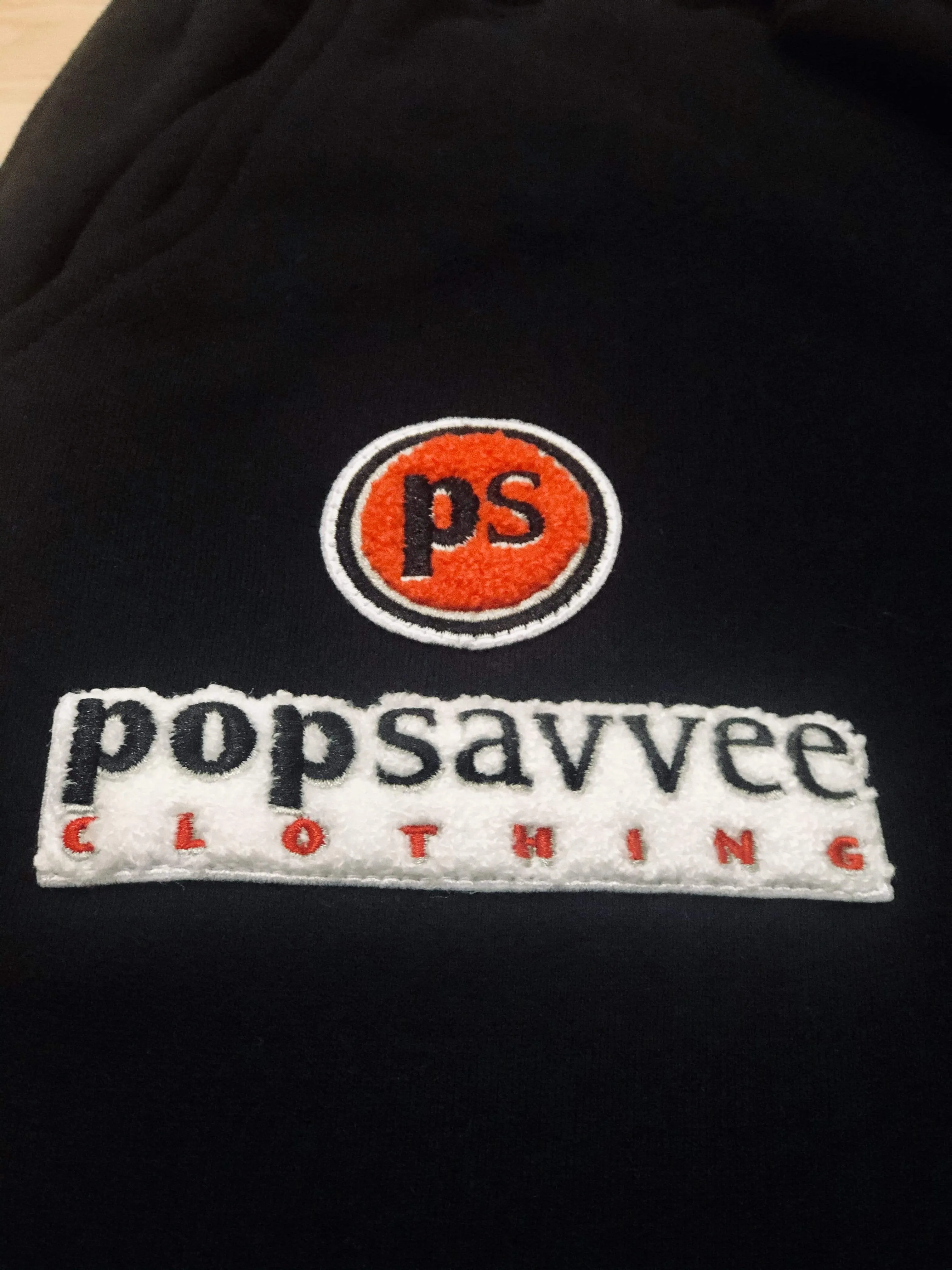 Black Sweat Suit - Chenille Embroidered “Pop Savvee Clothing” Logo