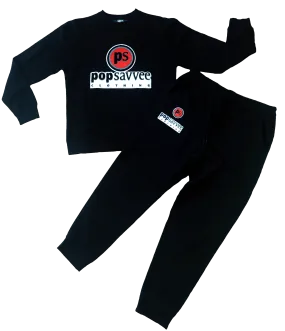 Black Sweat Suit - Chenille Embroidered “Pop Savvee Clothing” Logo