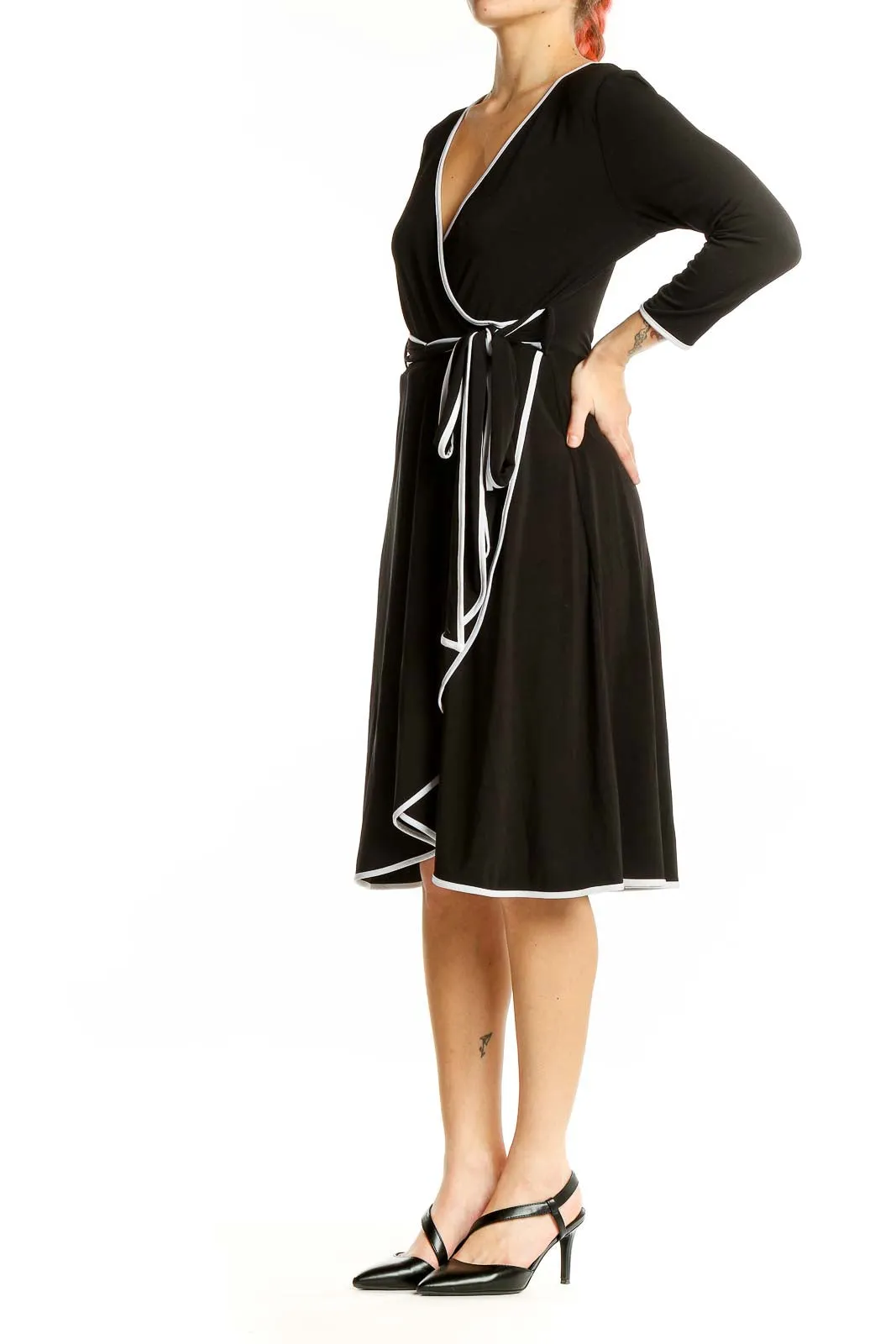 Black Wrap Dress with White Trim