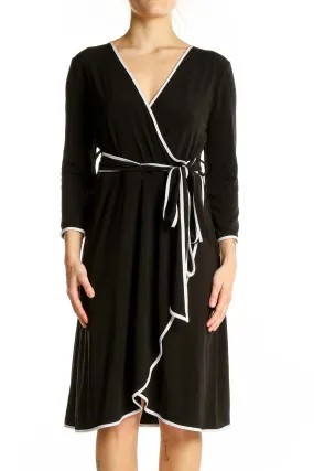 Black Wrap Dress with White Trim