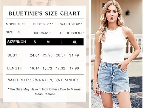 Bluetime White Stripe Crop Tops for Women High Neck Sleeveless Slim Fit Tank Tops to Wear with Jeans (Z-White Stripe,S)