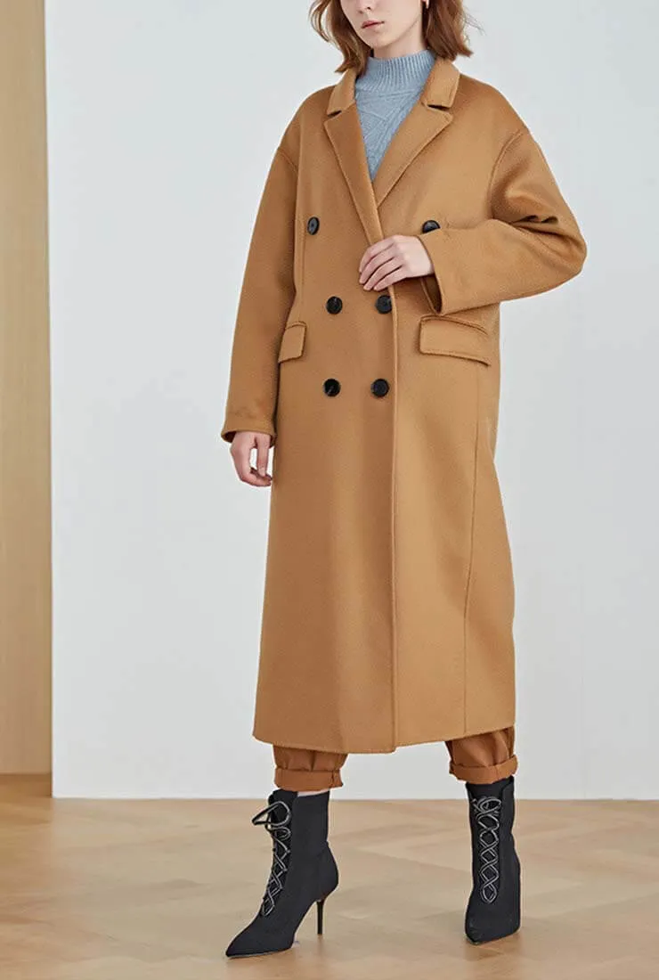 Classic Double-Breasted Reversible Cashmere Wool Long Coat