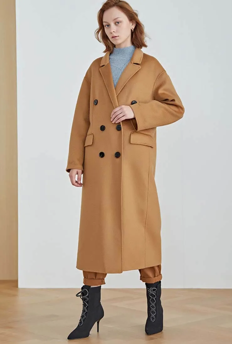 Classic Double-Breasted Reversible Cashmere Wool Long Coat