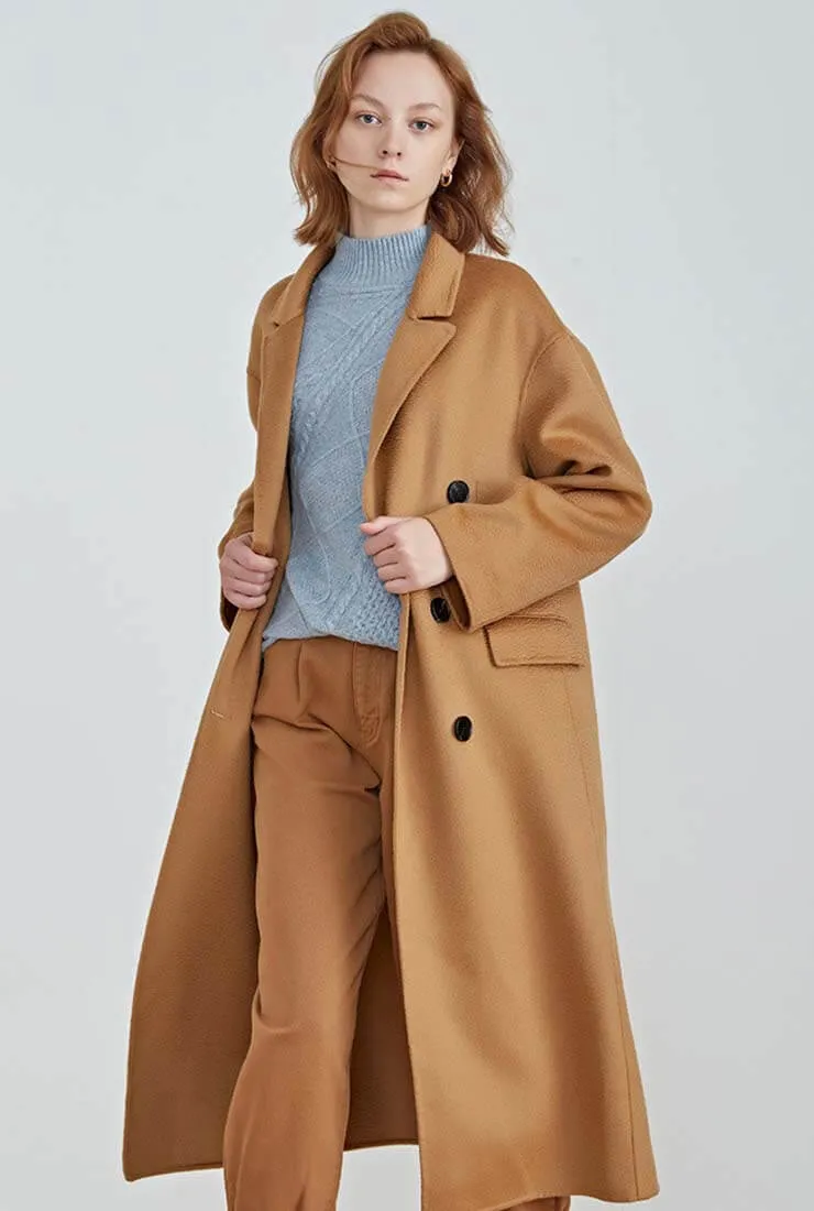 Classic Double-Breasted Reversible Cashmere Wool Long Coat