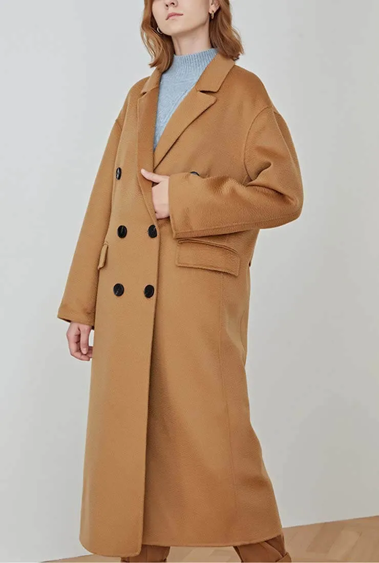 Classic Double-Breasted Reversible Cashmere Wool Long Coat