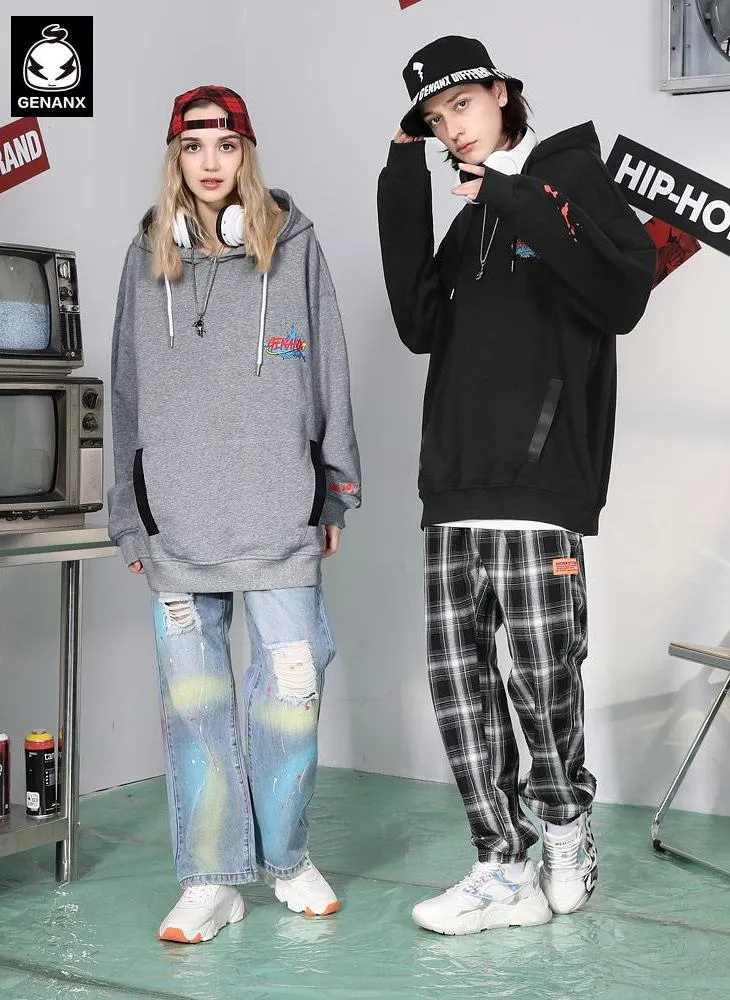 Cozy Style Pocket Print Couple Hoodies