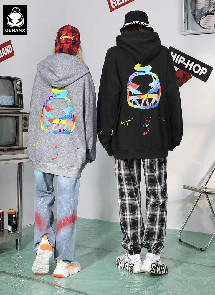 Cozy Style Pocket Print Couple Hoodies