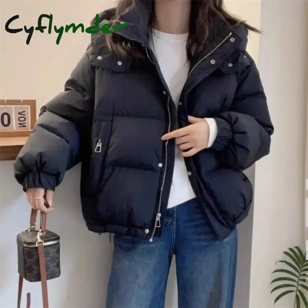 Cyflymder Women Korean Cotton Parkas Hooded Winter Oversize Coat Thick Warm Loose Puffer Jacket Female Solid Fashion Zipper Outwear