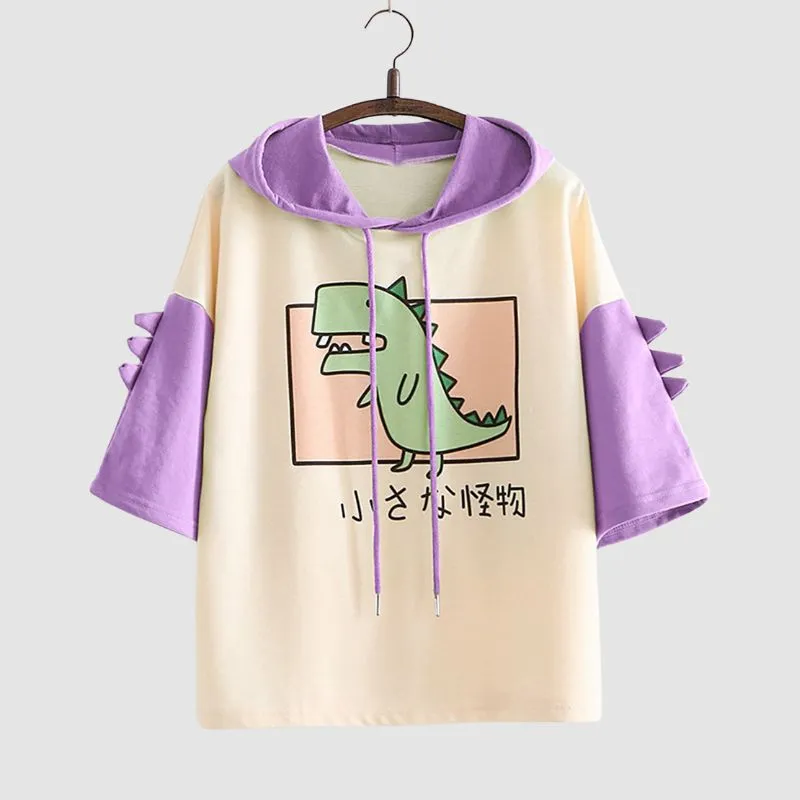 Dinosaur Print Short Sleeve Hoodies