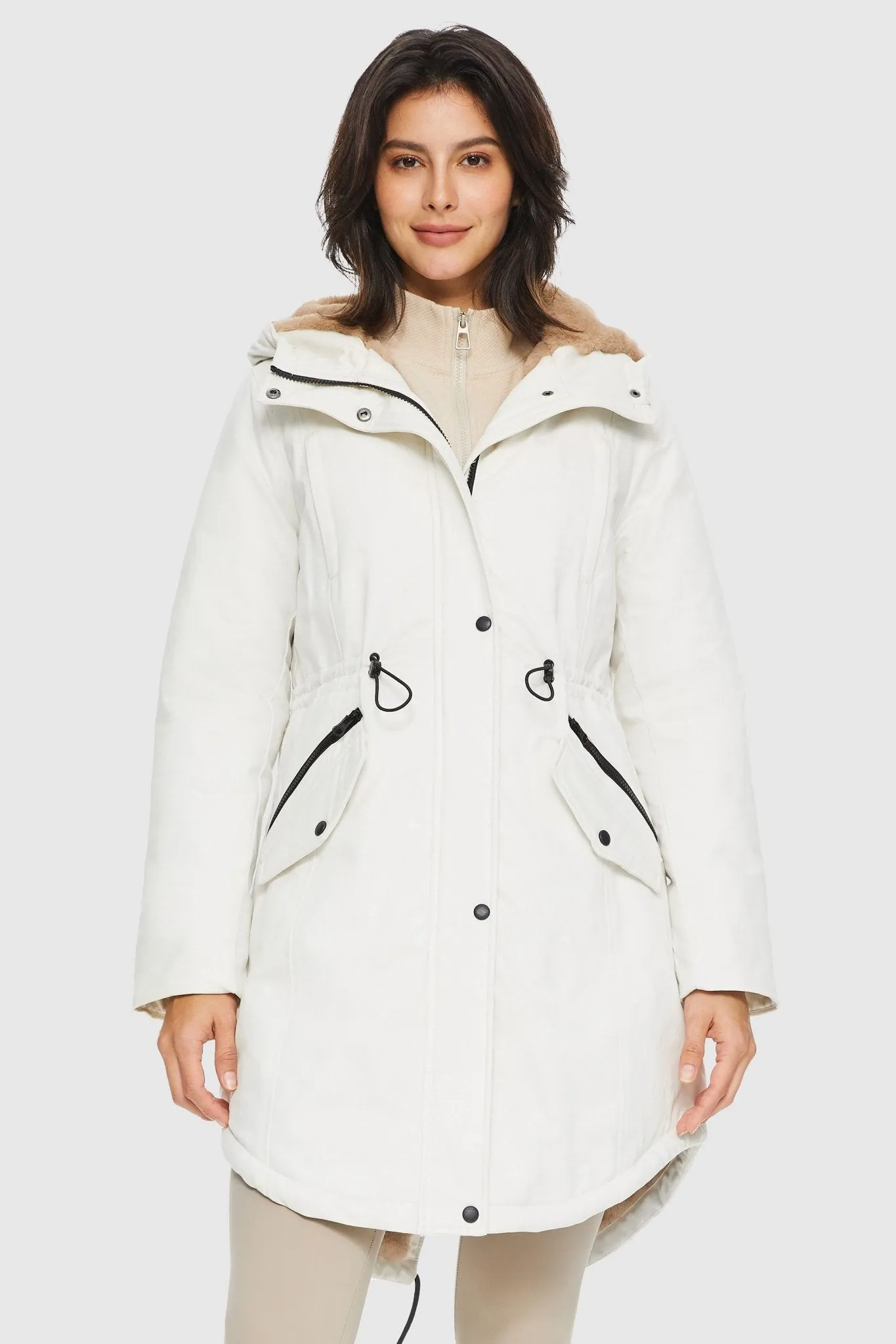 Drawstring Waist Fleece-Lined Parka