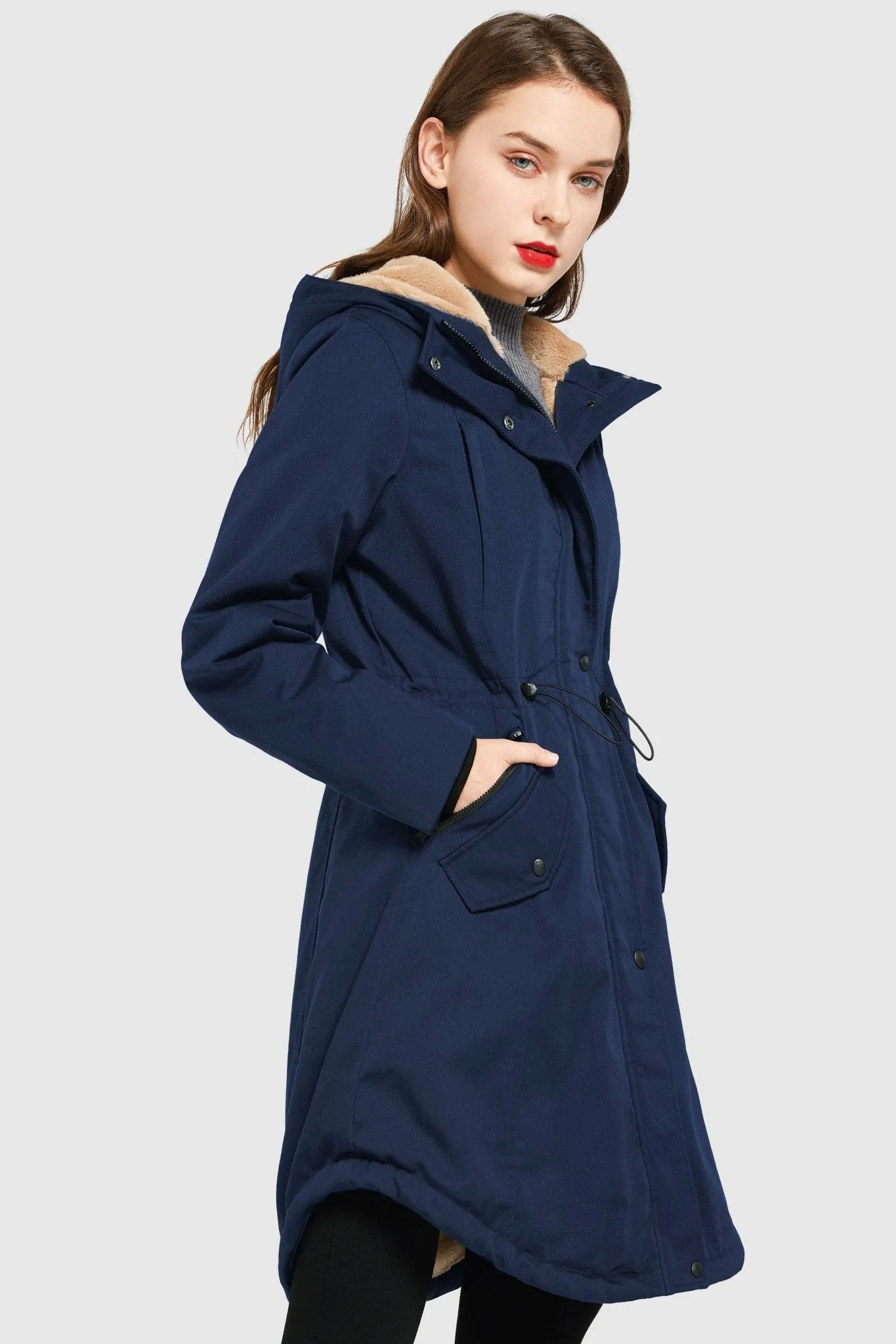 Drawstring Waist Fleece-Lined Parka