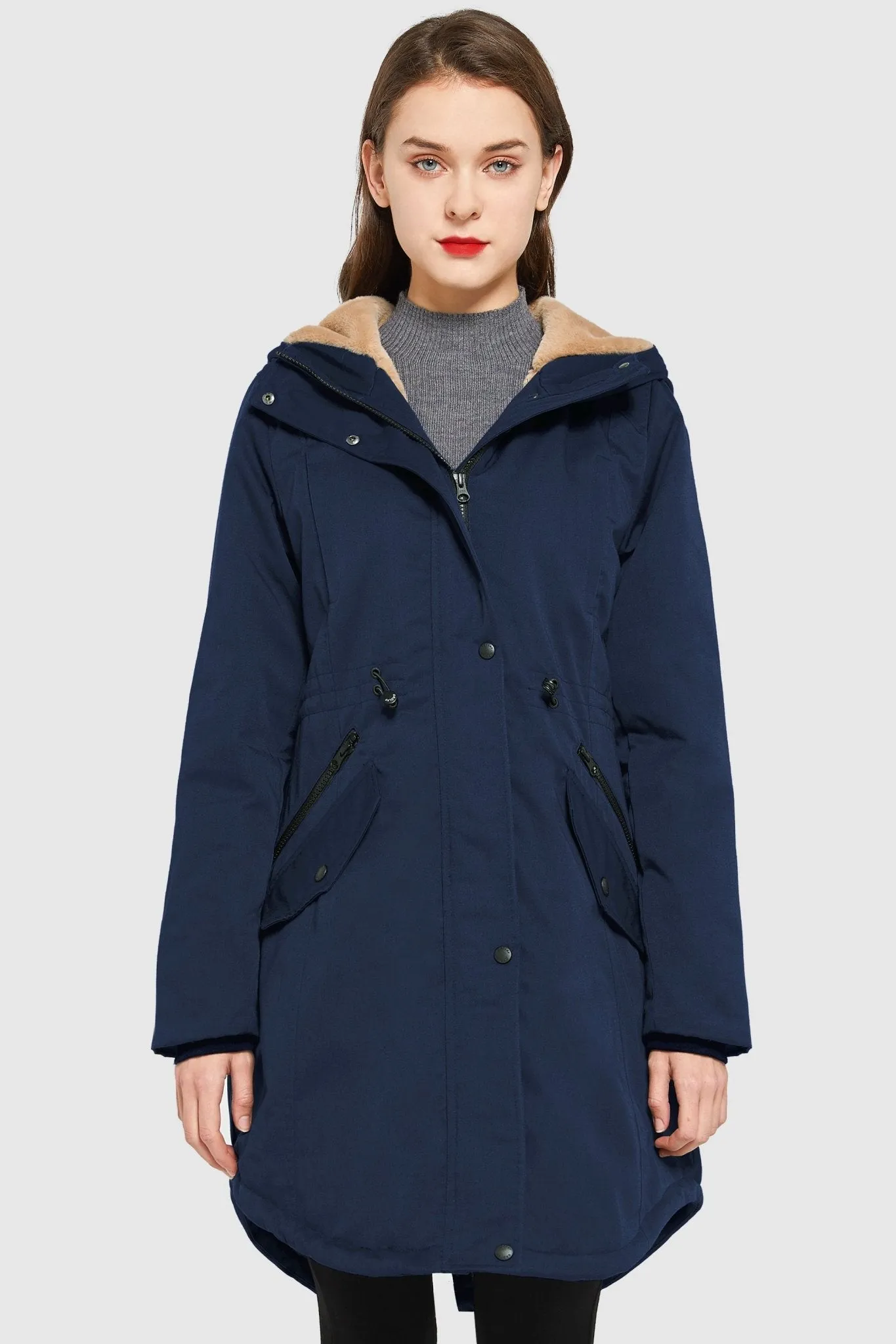 Drawstring Waist Fleece-Lined Parka