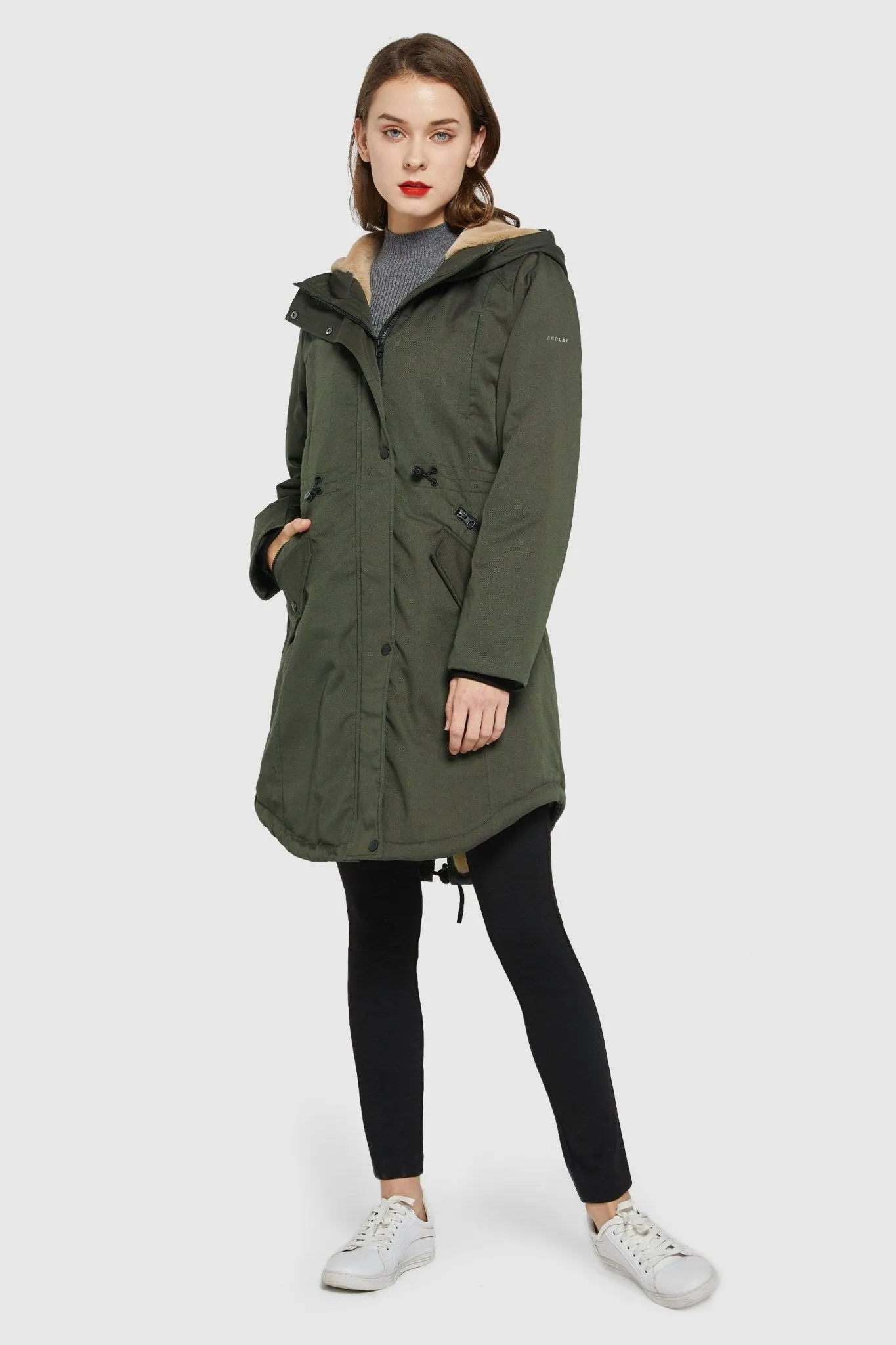 Drawstring Waist Fleece-Lined Parka