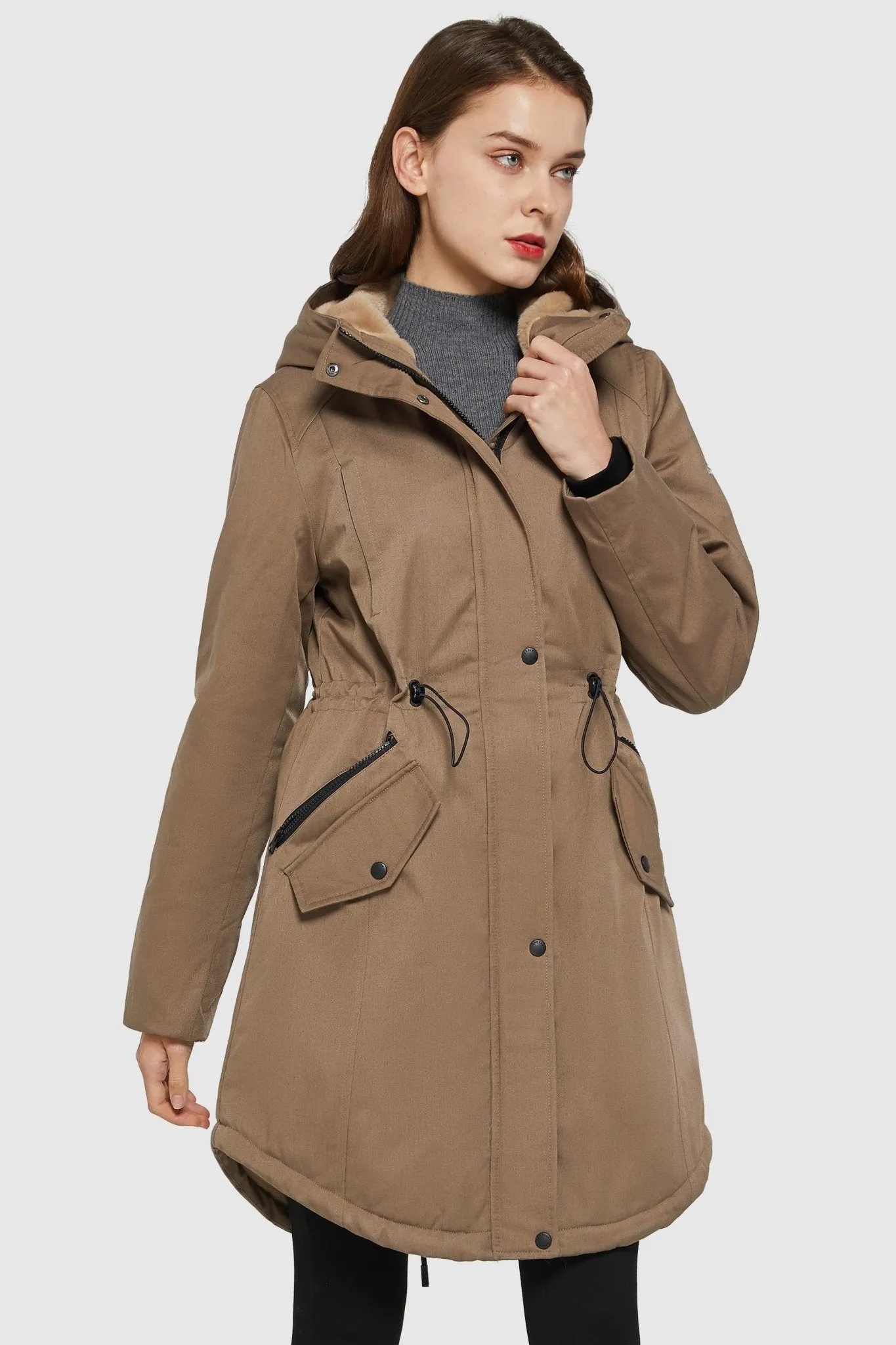 Drawstring Waist Fleece-Lined Parka