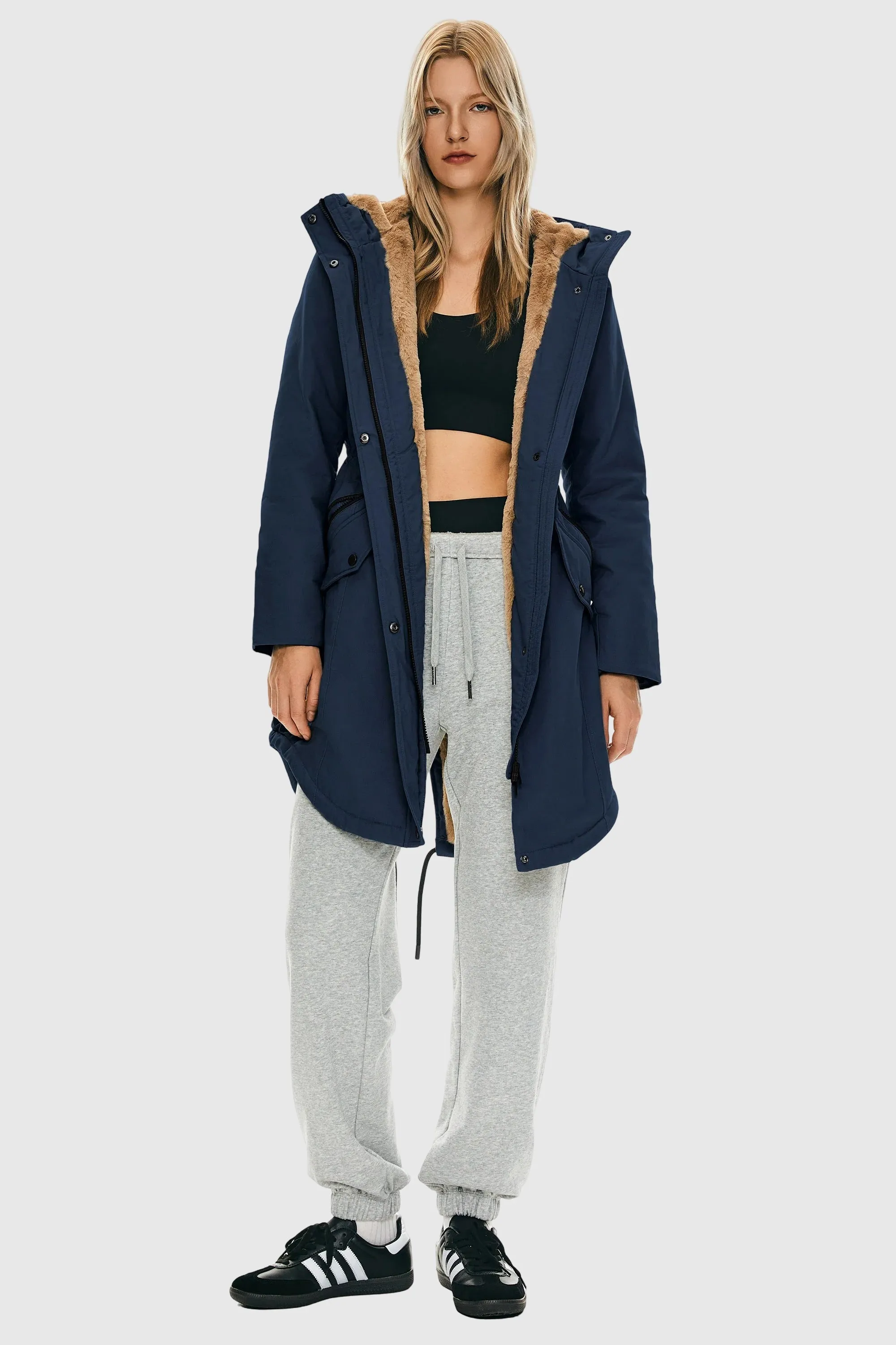 Drawstring Waist Fleece-Lined Parka