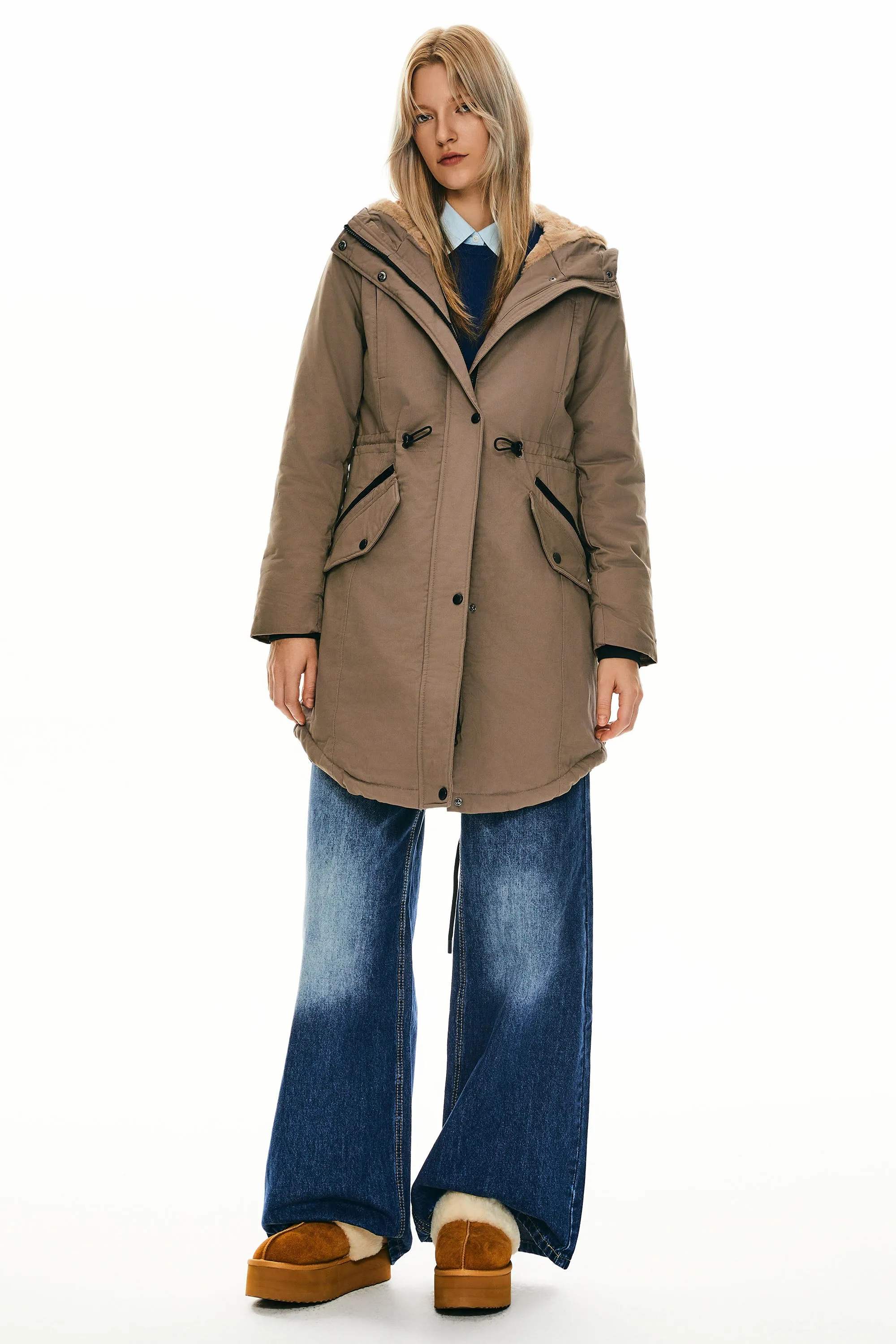 Drawstring Waist Fleece-Lined Parka