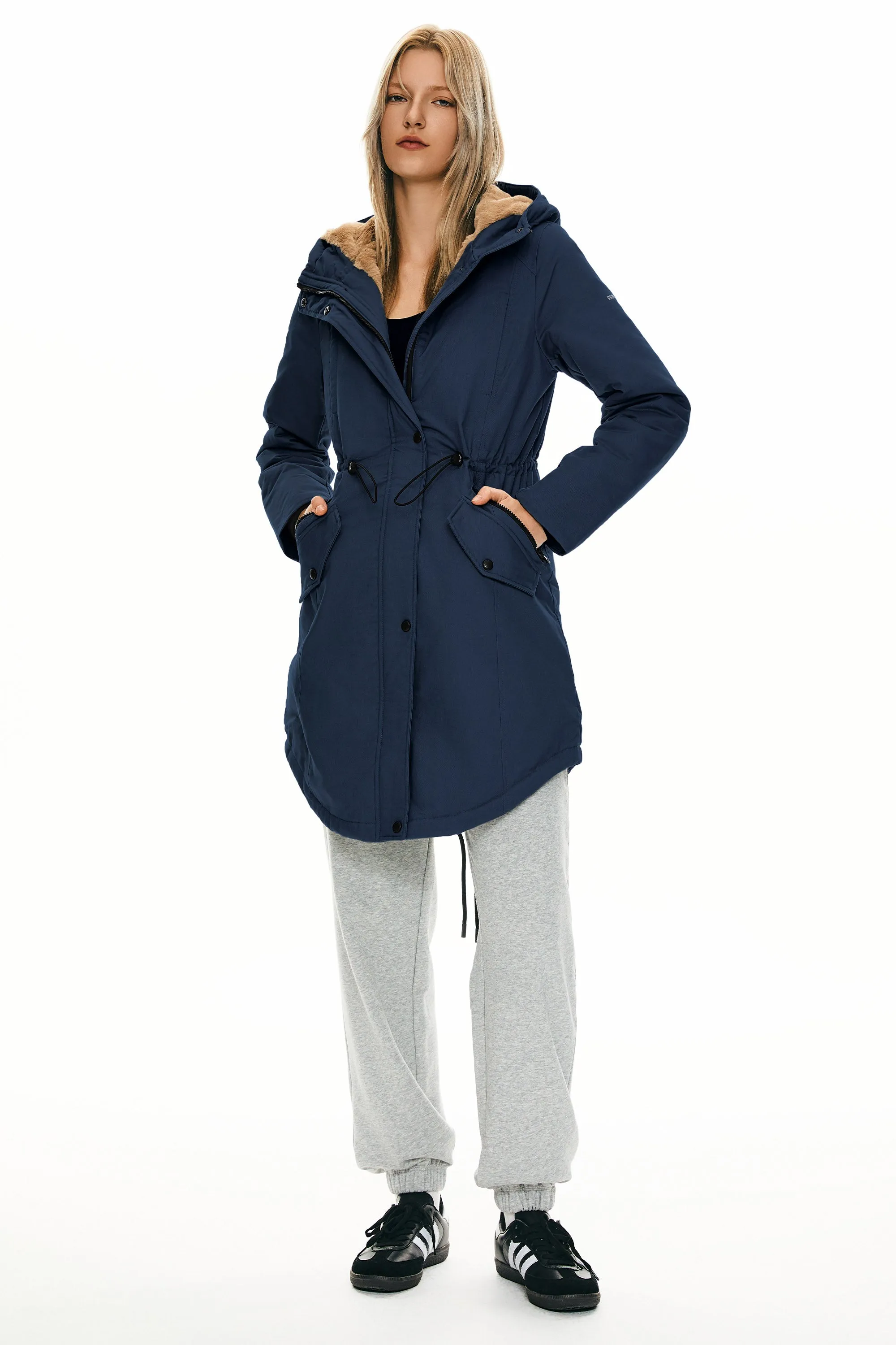 Drawstring Waist Fleece-Lined Parka