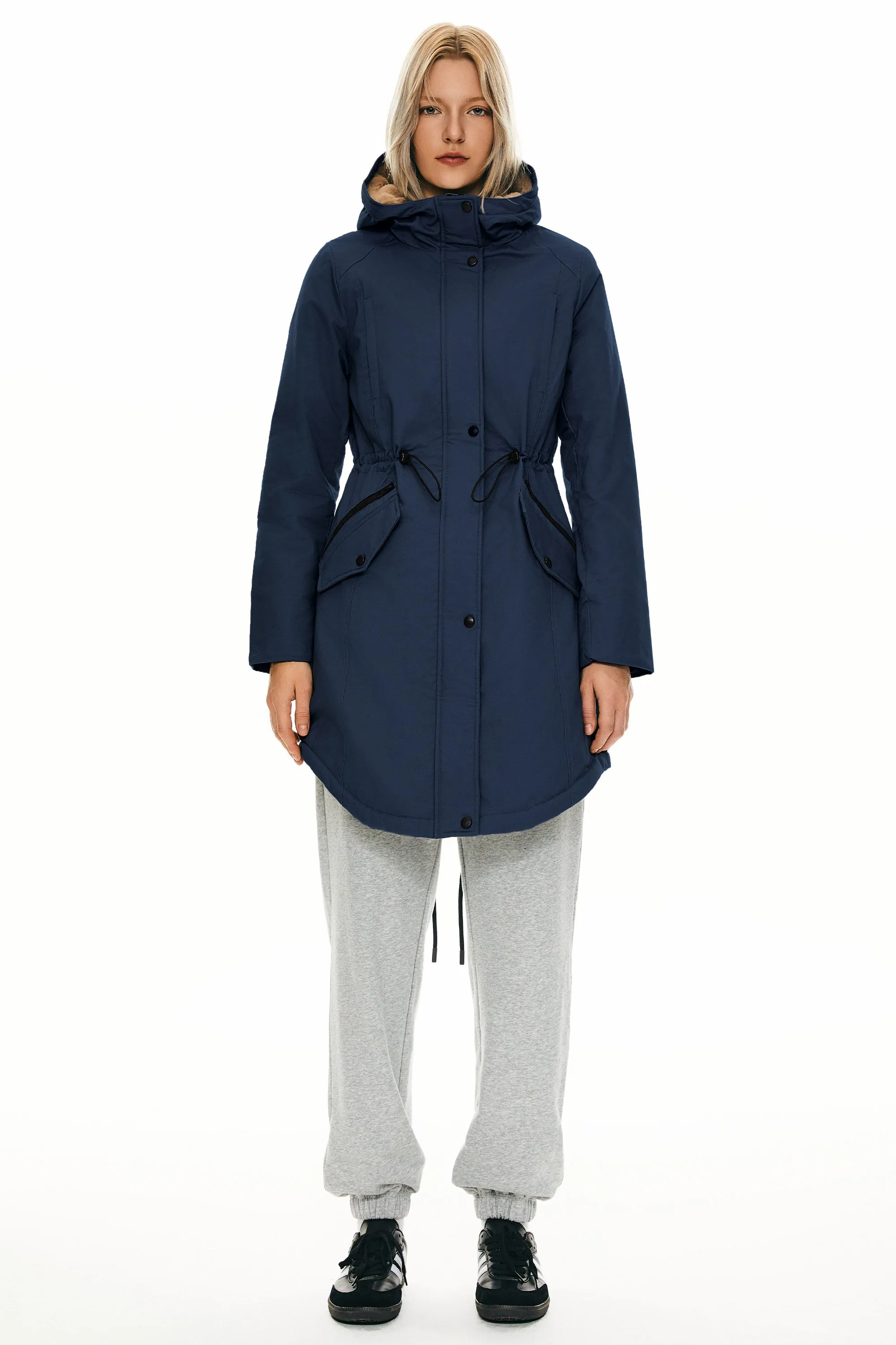 Drawstring Waist Fleece-Lined Parka