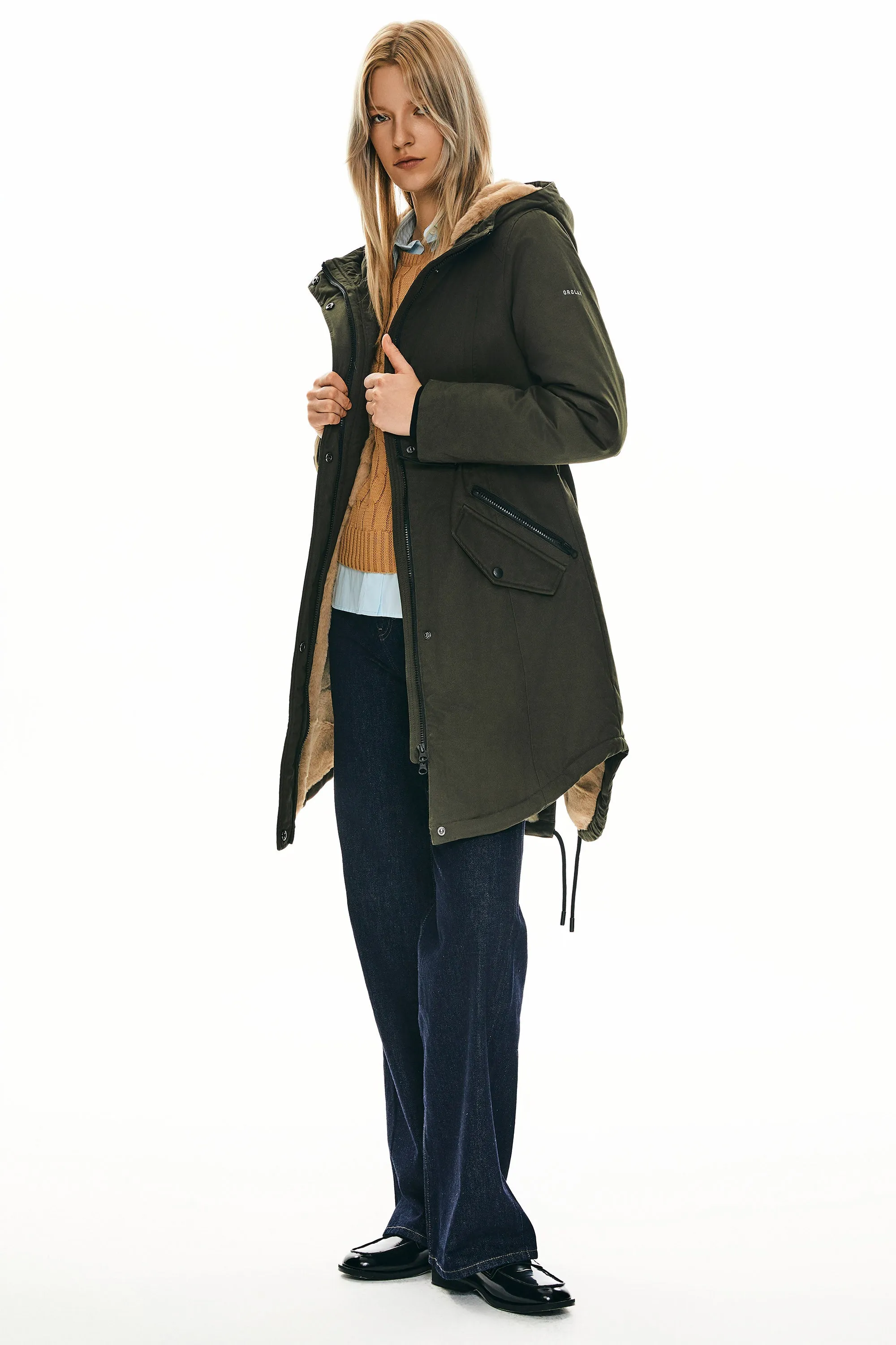 Drawstring Waist Fleece-Lined Parka