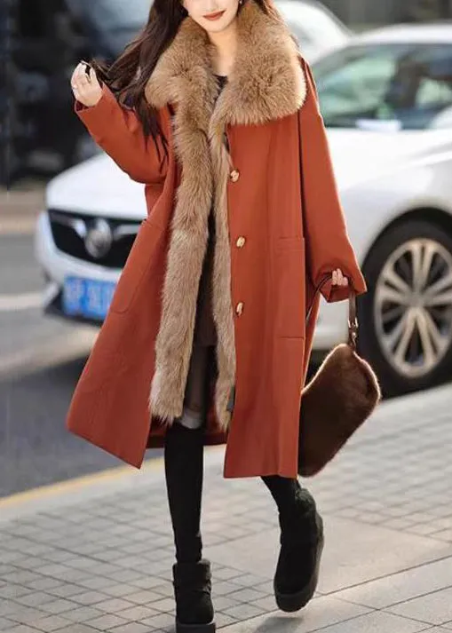 Elegant Chocolate Fur Collar Removable Warm Fleece Long Parkas Winter RC014