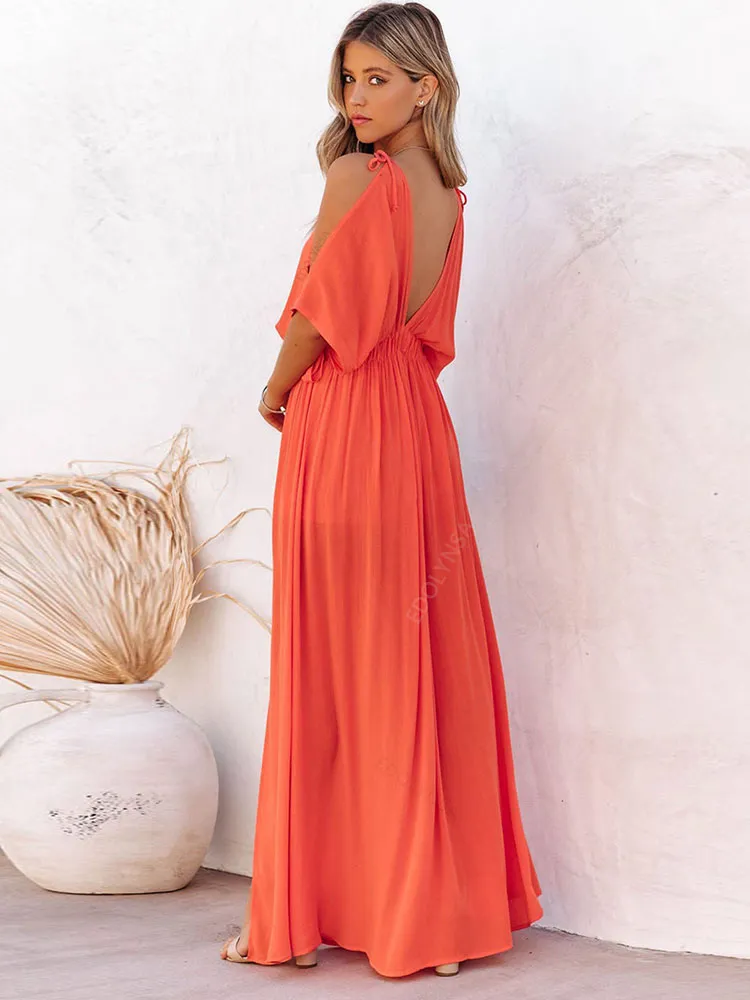 FashionSierra - Summer Elegant Solid Color Beach Wear Maxi Dresses