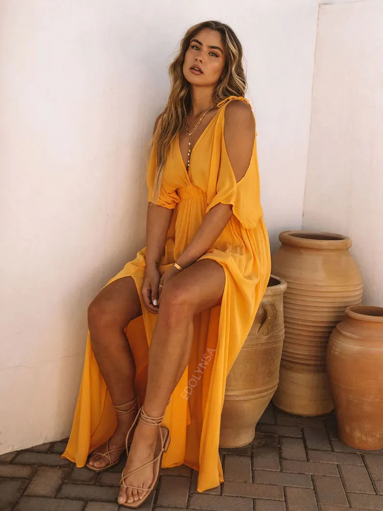 FashionSierra - Summer Elegant Solid Color Beach Wear Maxi Dresses