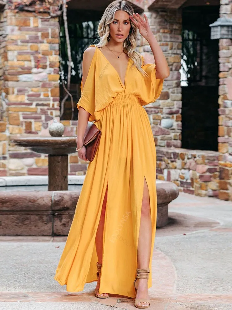 FashionSierra - Summer Elegant Solid Color Beach Wear Maxi Dresses