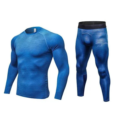 Fitness Tight Sport Suit Men Long Sleeve Shirt  Pant Men's Running Set Compression Gym Clothing Quick Dry Men's Sportswear