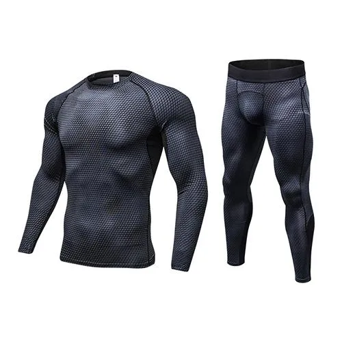 Fitness Tight Sport Suit Men Long Sleeve Shirt  Pant Men's Running Set Compression Gym Clothing Quick Dry Men's Sportswear