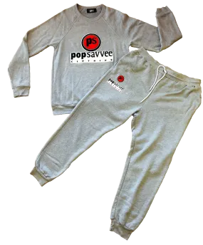 Heather Grey Sweat Suit - Chenille Embroidered “Pop Savvee Clothing” Logo