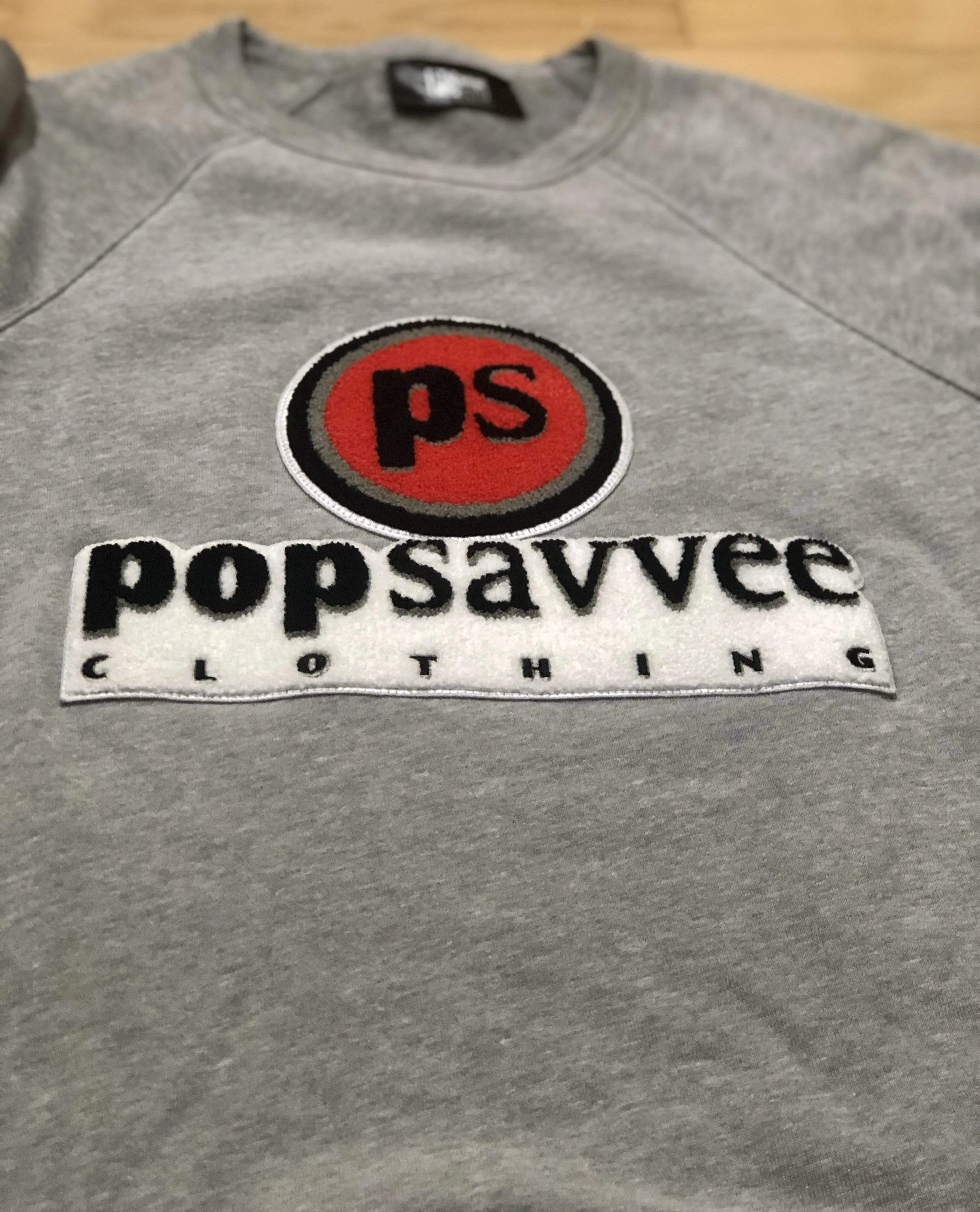 Heather Grey Sweat Suit - Chenille Embroidered “Pop Savvee Clothing” Logo