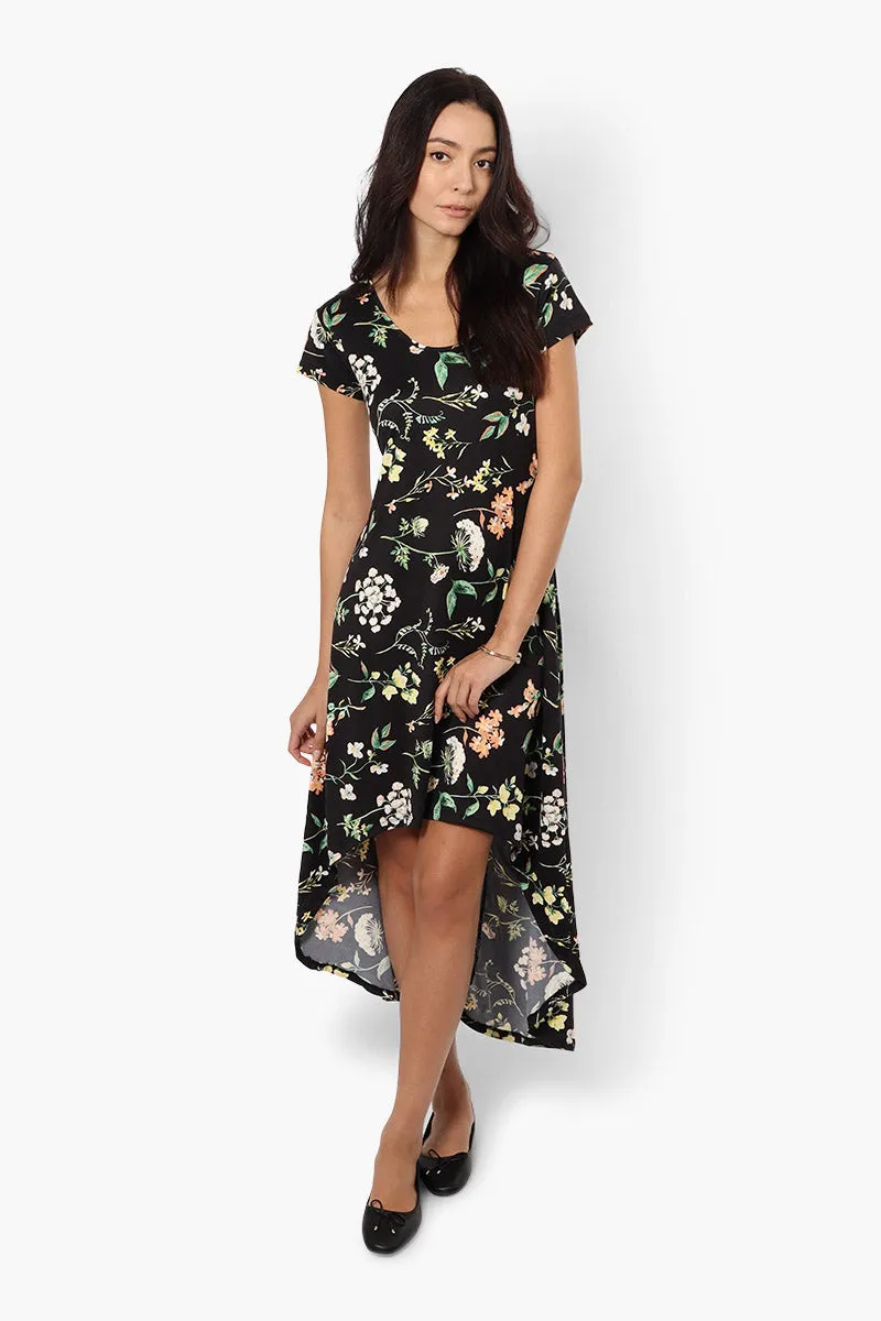 International INC Company Floral High Low Maxi Dress - Black