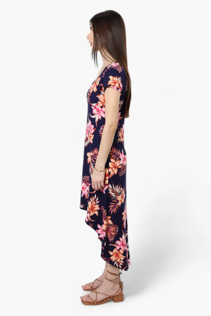 International INC Company Floral High Low Maxi Dress - Navy