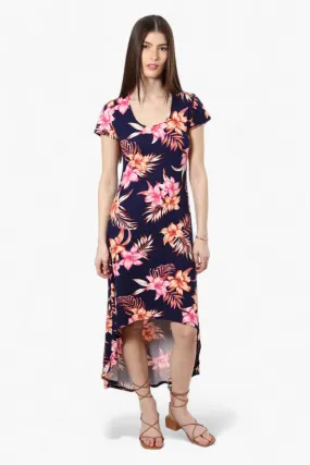 International INC Company Floral High Low Maxi Dress - Navy