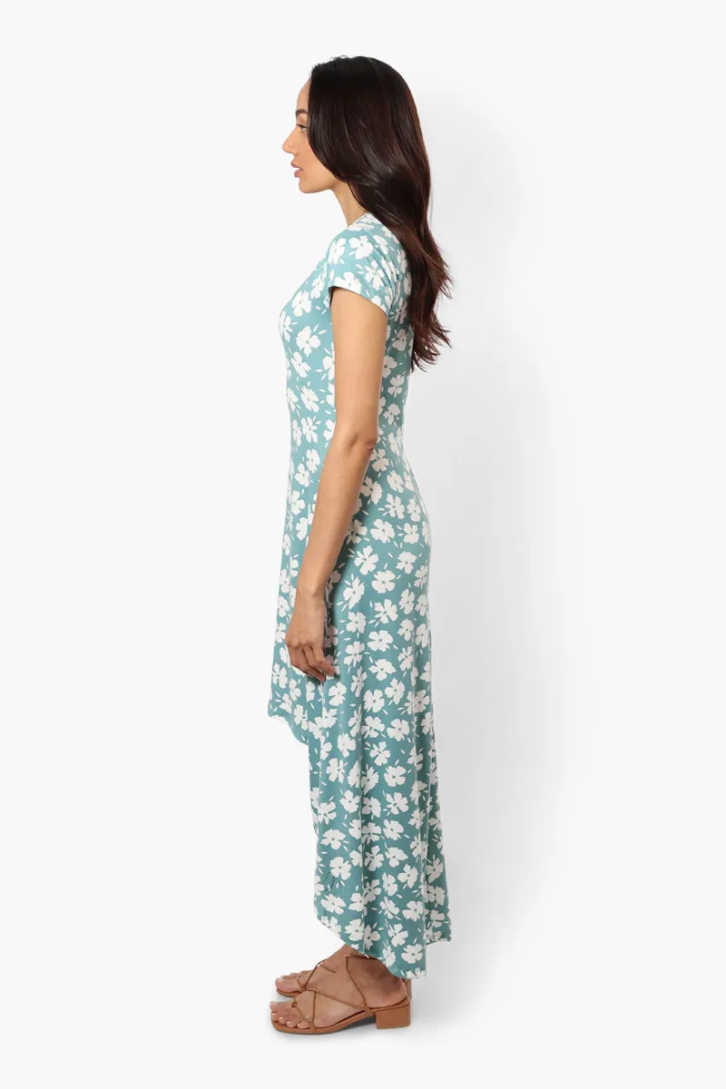 International INC Company Patterned High Low Maxi Dress - Teal