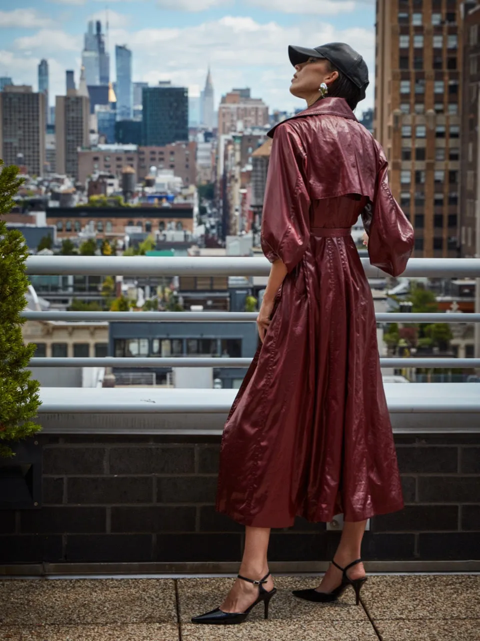 JAPANESE SATIN BORDEAUX TRENCH COAT