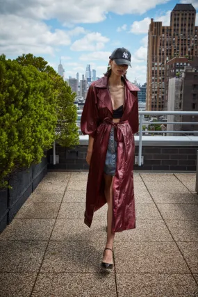 JAPANESE SATIN BORDEAUX TRENCH COAT