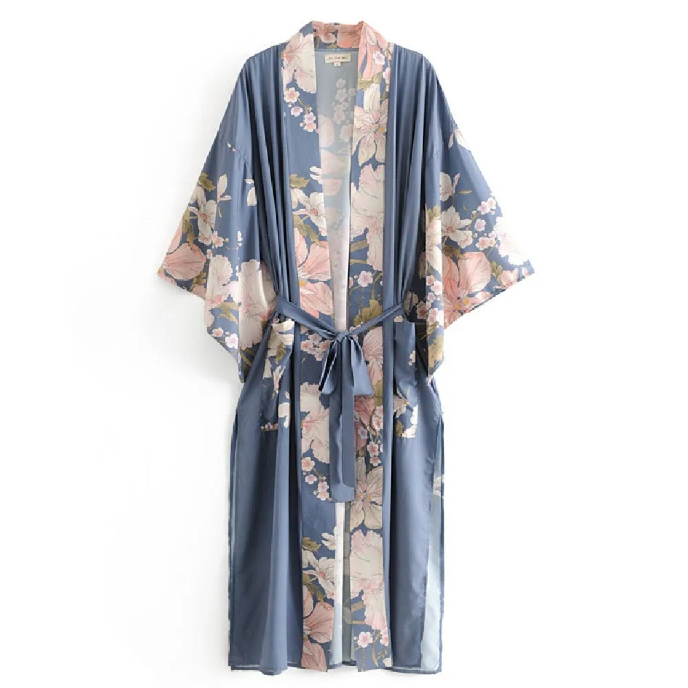 Kaftan Bohemian Printed Summer Dress Long Kimono Tunic Women Plus Size Beach Wear Swim Suit Cover Up Robe De Plage A140