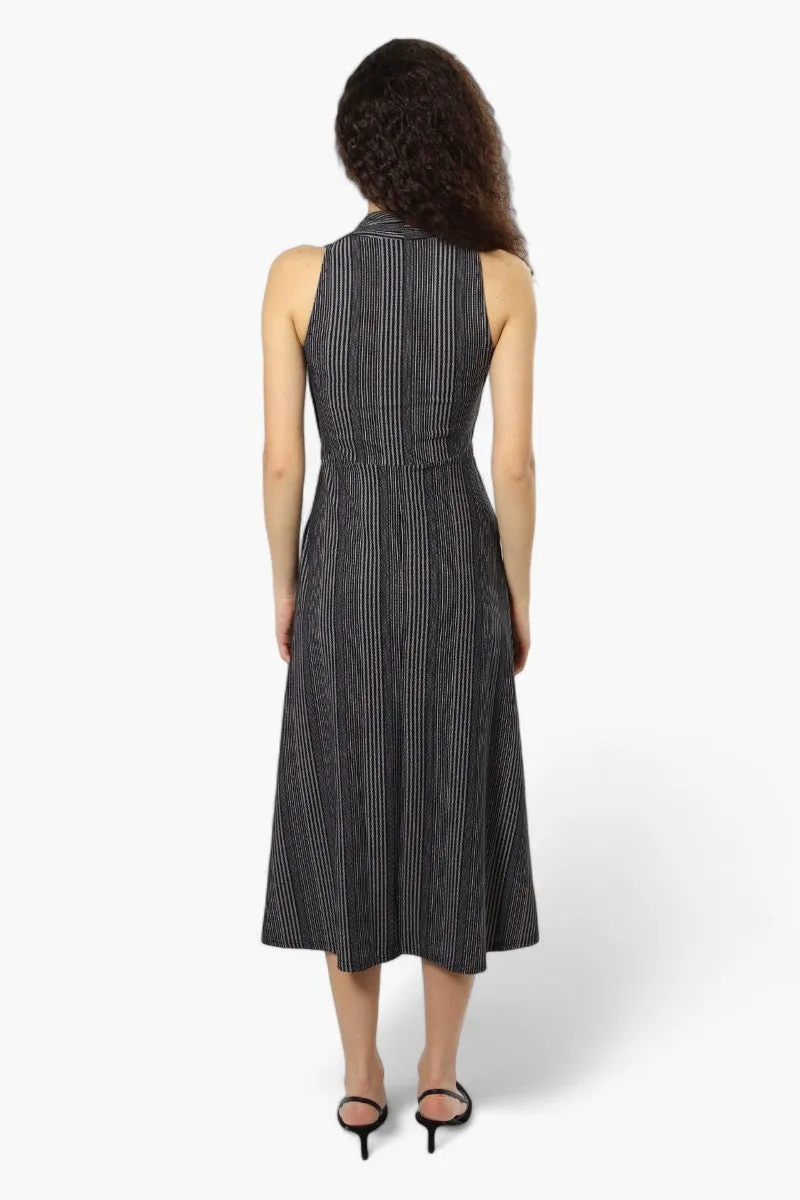 Limite Striped Sleeveless Front Twist Maxi Dress - Black