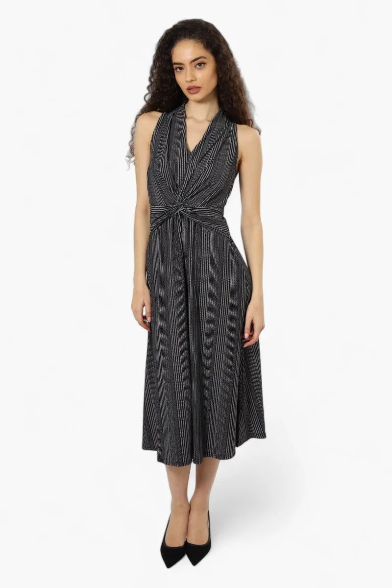 Limite Striped Sleeveless Front Twist Maxi Dress - Black