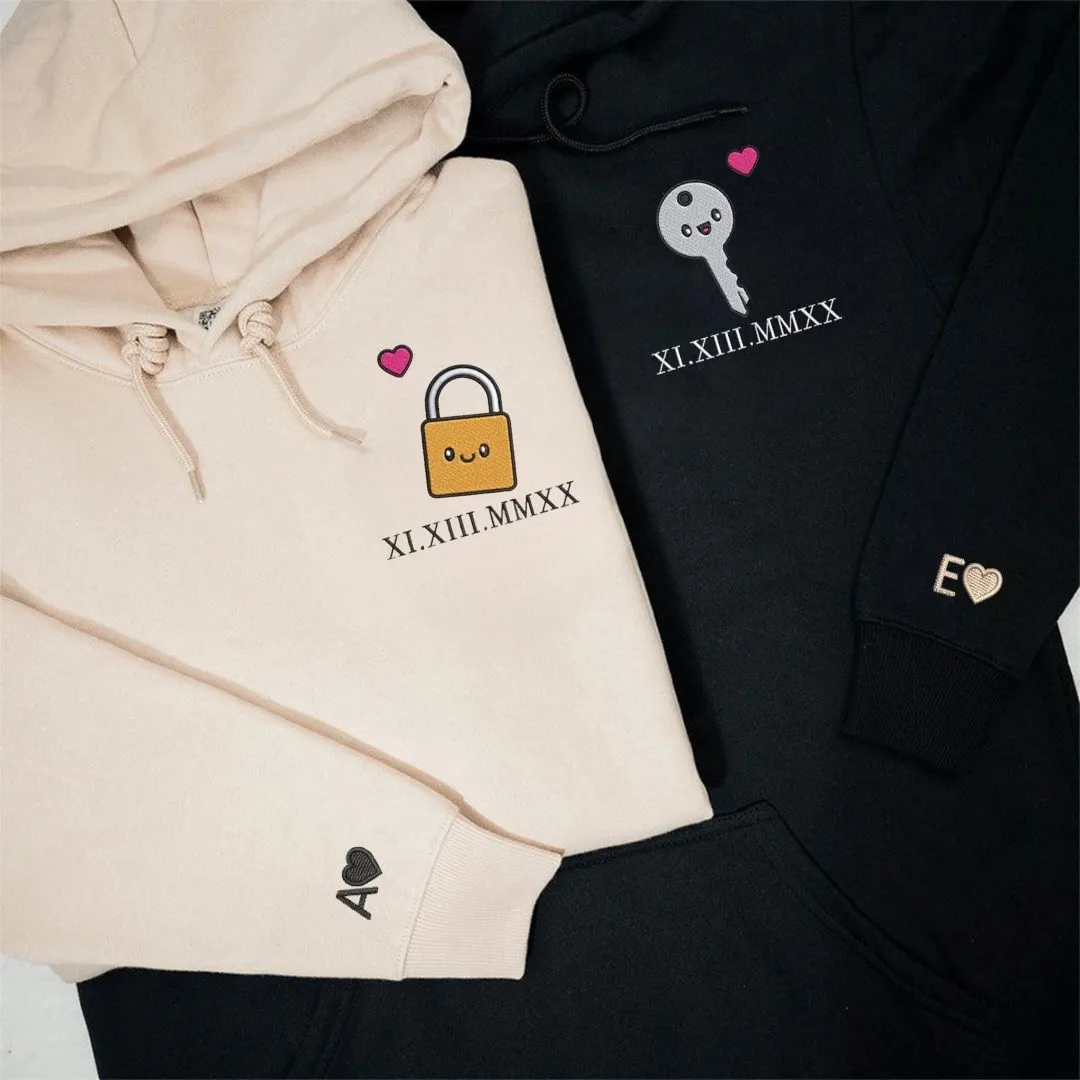 Lock & Key Custom Roman Numeral Hoodies - Personalized Anniversary Gifts For Couples