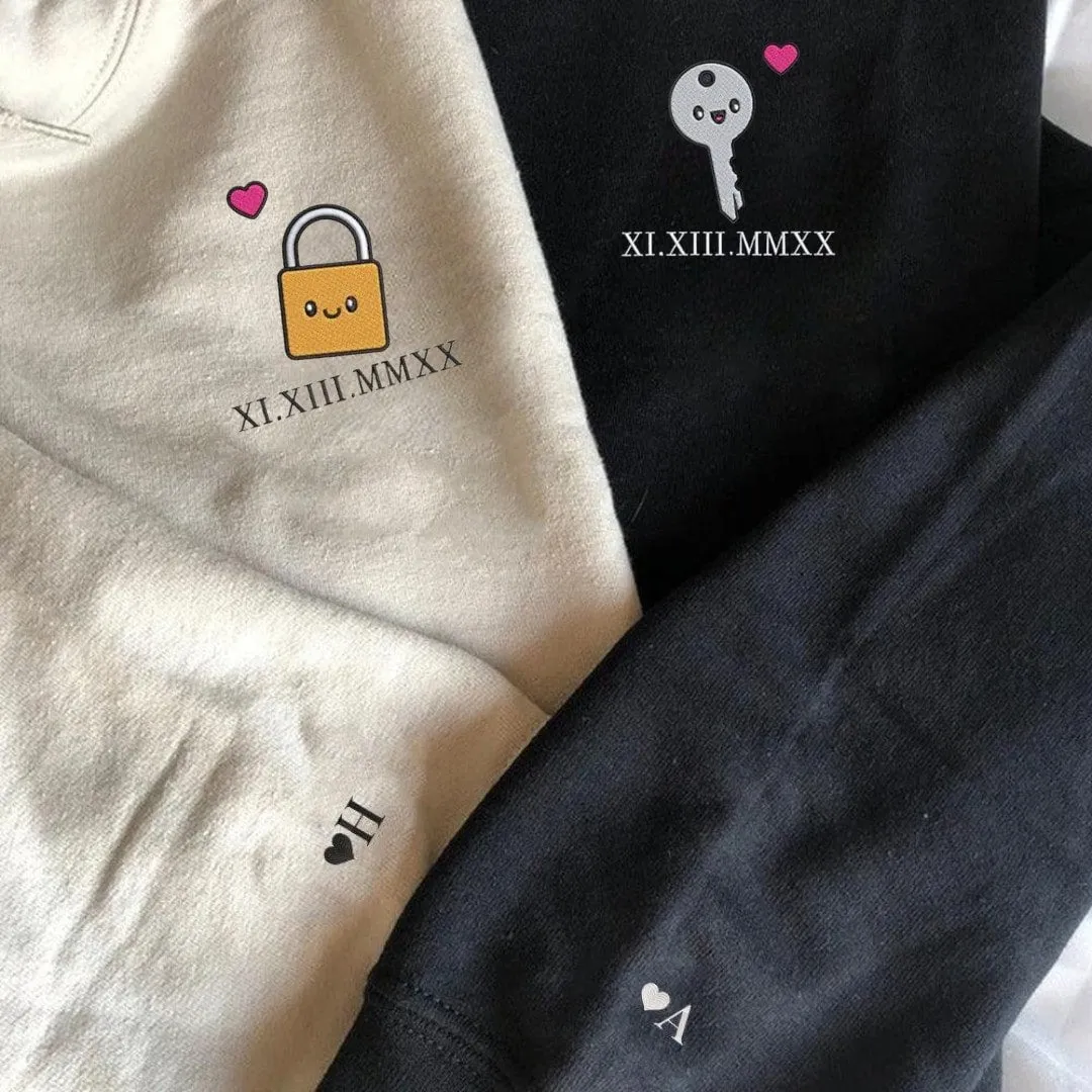 Lock & Key Custom Roman Numeral Hoodies - Personalized Anniversary Gifts For Couples