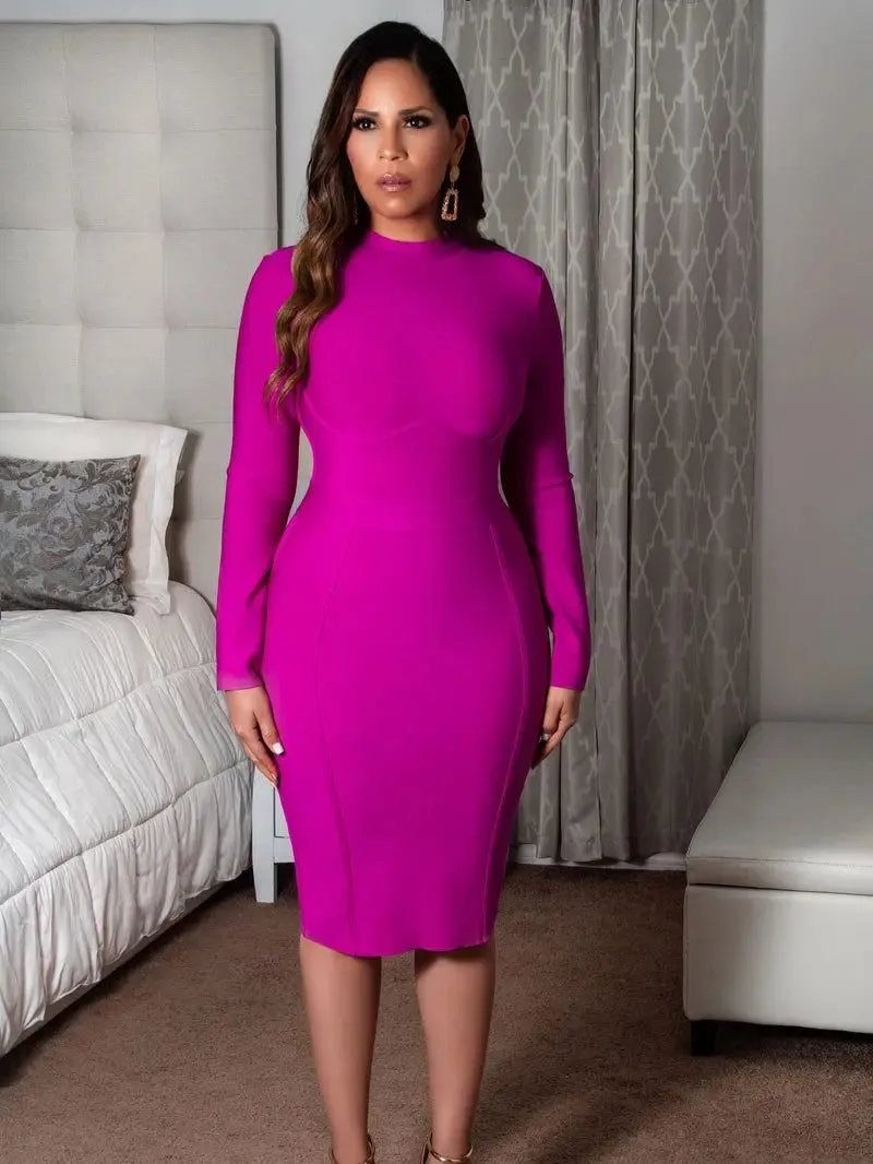 Long Sleeve High neck Bandage bodycon Dress